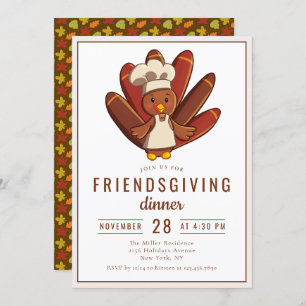 Friendsgiving Dinner Turkey Chef   Thanksgiving Invitation