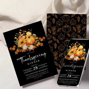 Friendsgiving Dinner Watercolor Autumn Pumpkin  Invitation
