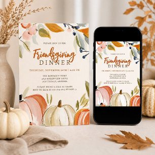 Friendsgiving Dinner Watercolor Pumpkins Download Invitation