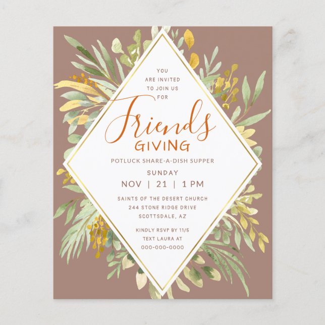 Friendsgiving Elegant Golden Autumn Greenery Flyer (Front)