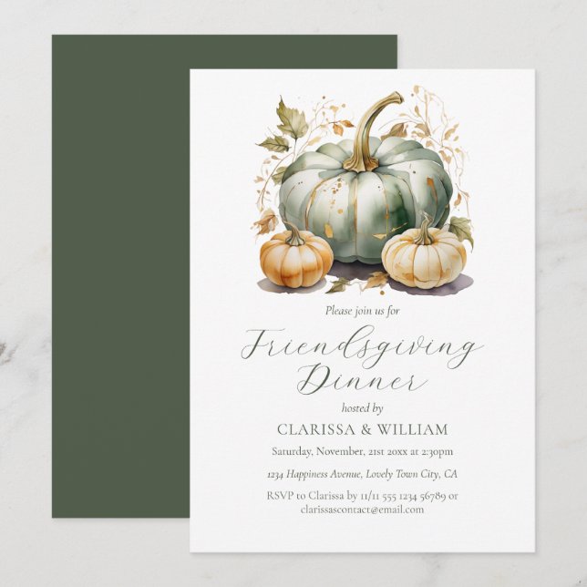 Friendsgiving Elegant Watercolor Dinner Invitation (Front/Back)