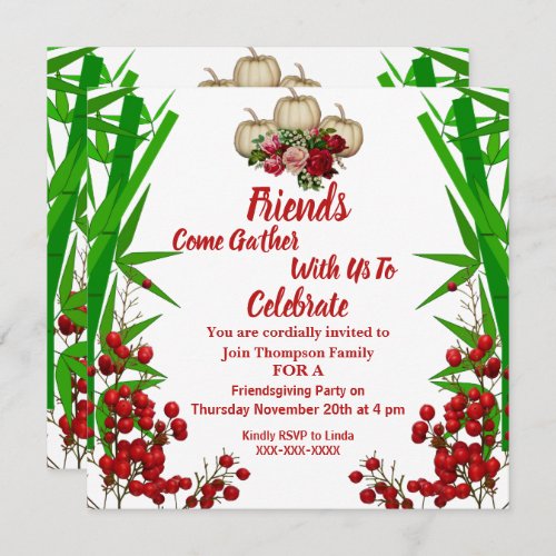 Friendsgiving Fall Autumn Pumpkins Rose Berry Bush Invitation