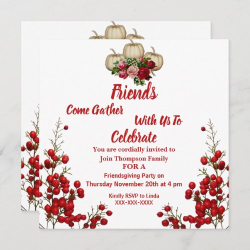 Friendsgiving Fall Autumn Pumpkins Roses Berries Invitation