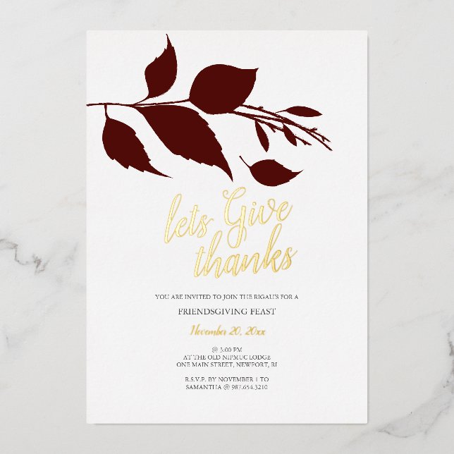 Friendsgiving Fall Burgundy and White Foil Invitation (Front)