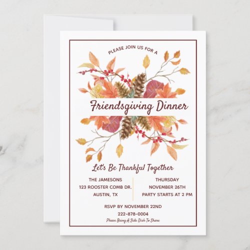 Friendsgiving Fall Leaves Custom Dinner Party Invitation