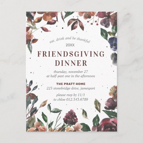 Friendsgiving Fall Leaves Postcard Invitation