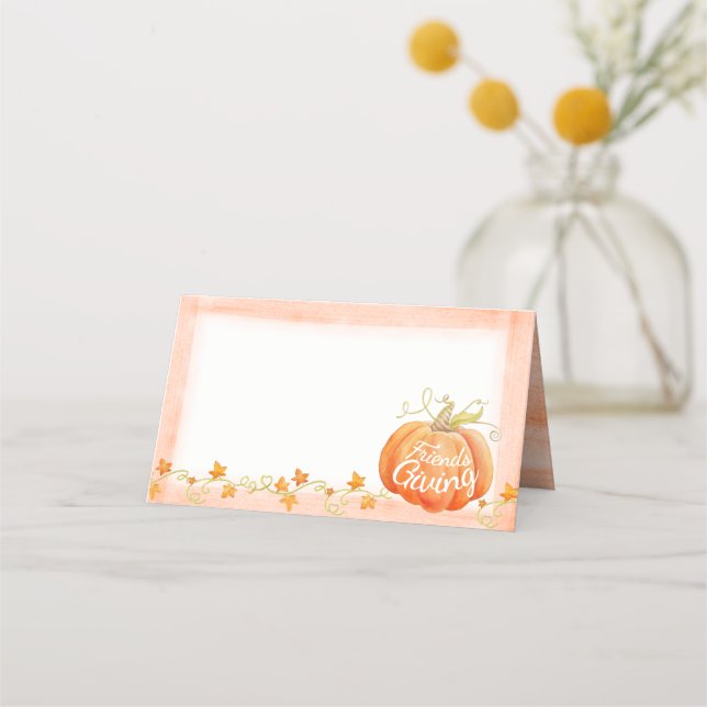 Friendsgiving fall pumpkin watercolor guest cards (Front)
