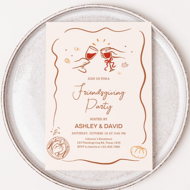 Friendsgiving Fall Thanksgiving Party Invitation (Hand Drawn Friendsgiving Fall Thanksgiving Party Invitation)