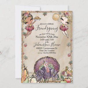 Friendsgiving Feast Glitter Fall Harvest Invitation