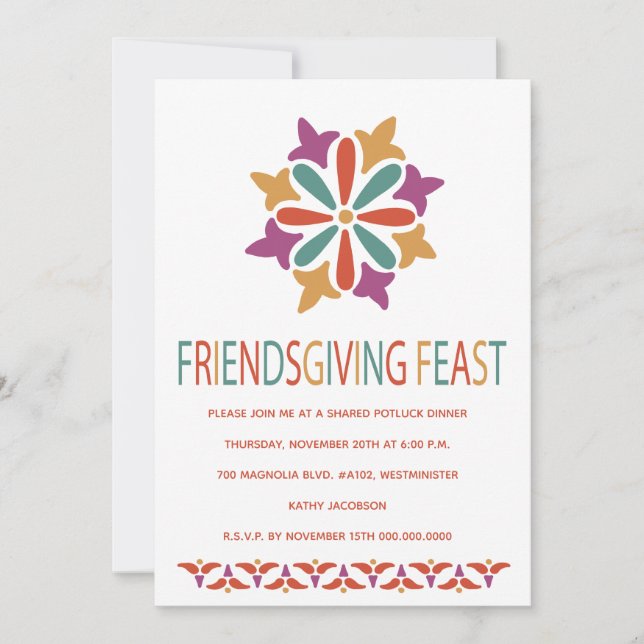 Friendsgiving Feast Modern Colorful Invitation (Front)