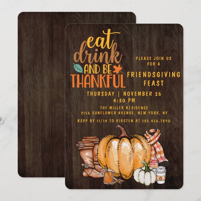 Friendsgiving Feast Modern Fall Watercolor Invitation (Front/Back)