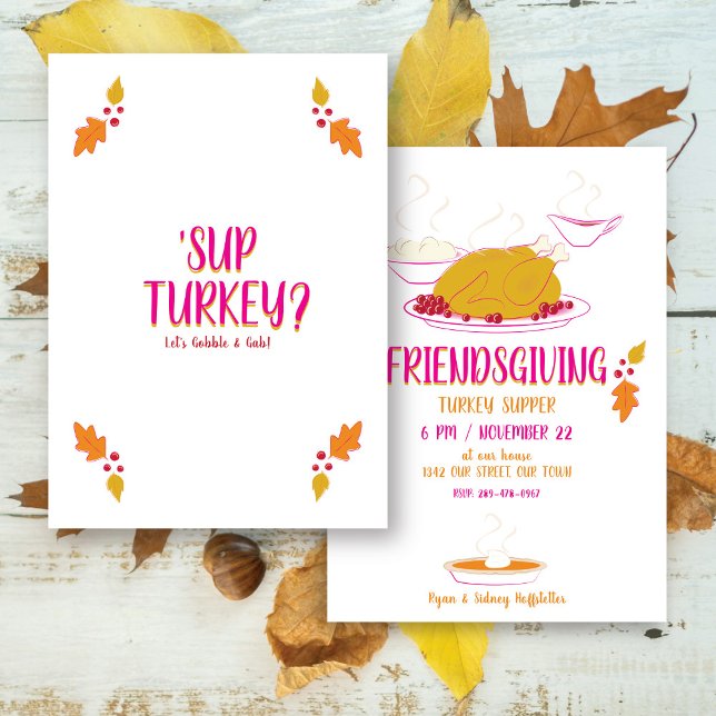 Friendsgiving Feast | Pink and Gold Invitation (Creator Uploaded)