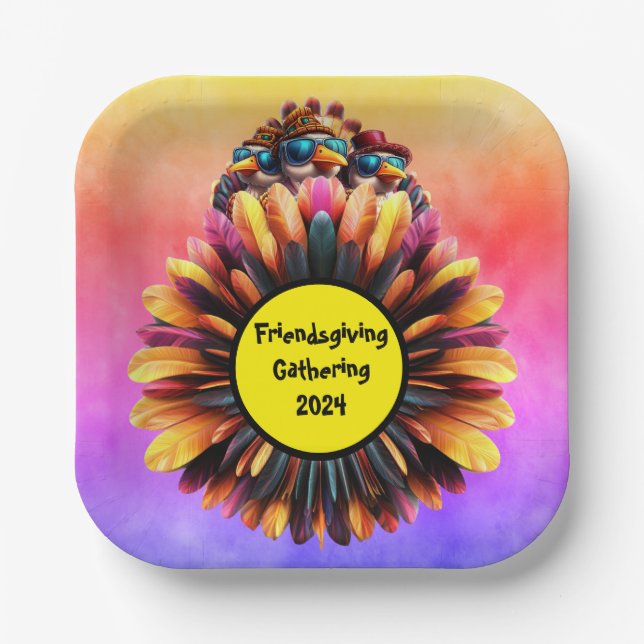 Friendsgiving Funky Thanksgiving Paper Plates (Front)