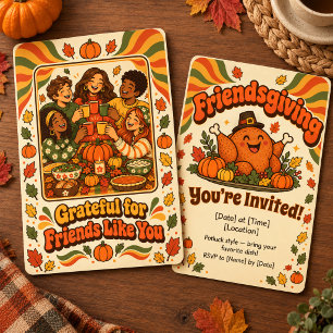 Friendsgiving Groovy Retro Turkey Potluck Invitation