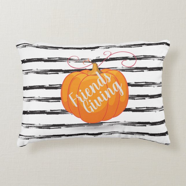 FriendsGiving Holiday Fall Maple Leaves & Pumpkin Accent Pillow (Front)