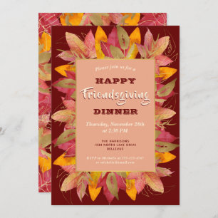 Friendsgiving Invitation Autumn Leaves Burgundy