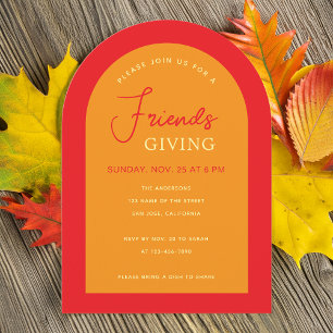 Friendsgiving Modern Arch Fall Colors Orange Red  Invitation