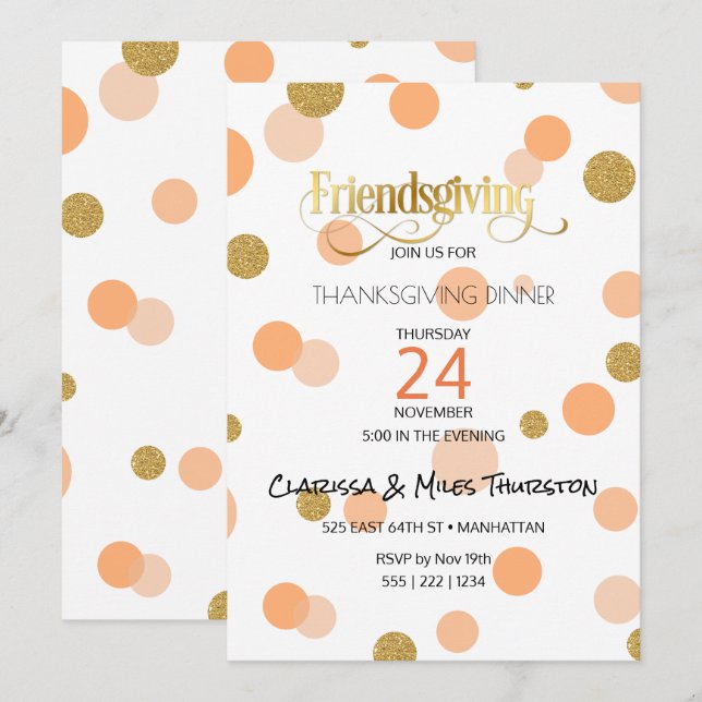 Friendsgiving Orange & Gold Dots Modern Invitation (Front/Back)