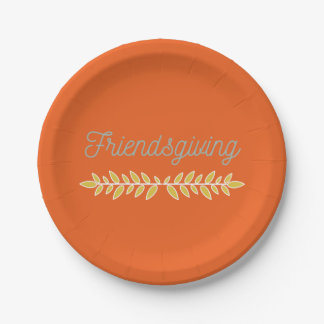 Friendsgiving Orange with Blue-Gray & Gold Paper Plates