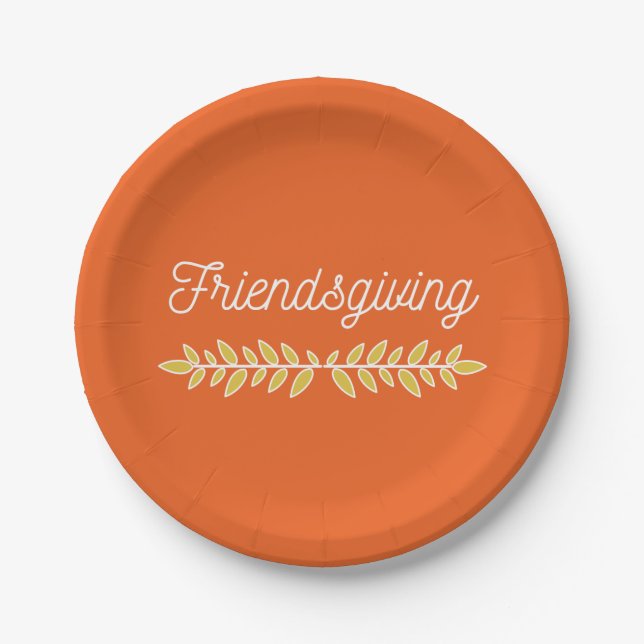 Friendsgiving Orange with White & Gold Paper Plates (Front)