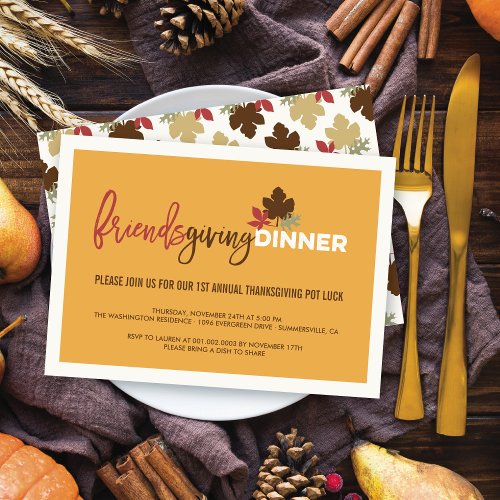 Friendsgiving Pot Luck Thanksgiving Dinner Party Invitation