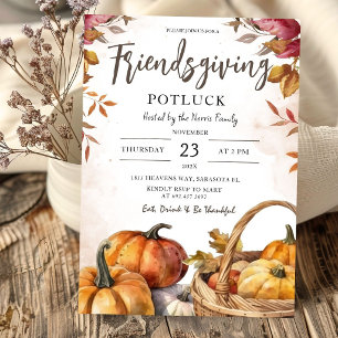 Friendsgiving Potlock Rustic Pumpkin Thanksgiving Invitation