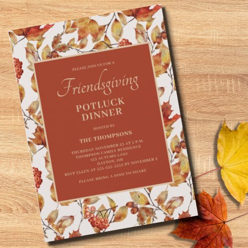 Friendsgiving Potluck Autumn Foliage Thanksgiving  Invitation