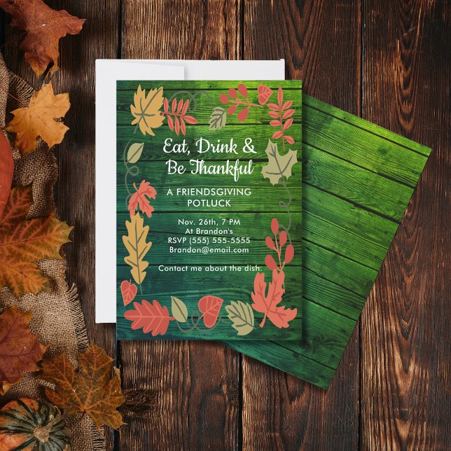 Friendsgiving Potluck Deep Color Green Wood Invite (Friendsgiving Potluck Deep Color Green Wood Invite)