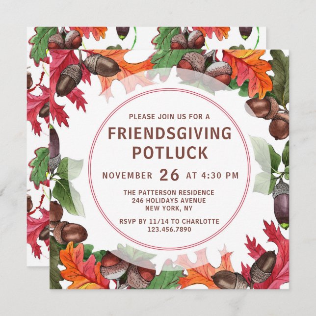 Friendsgiving Potluck Dinner Watercolor Floral Invitation (Front/Back)