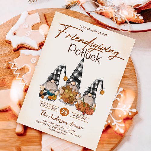 Friendsgiving Potluck Gnomes Autumn Pumpkin Invitation