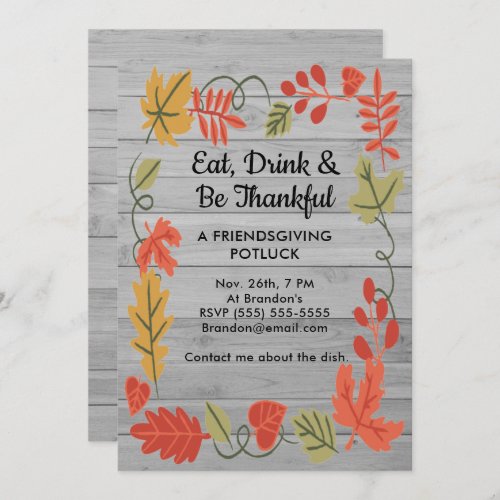 Friendsgiving Potluck Gray Wood Design Invite