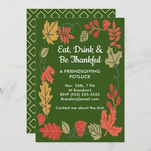 Friendsgiving Potluck Green Thanksgiving Invite