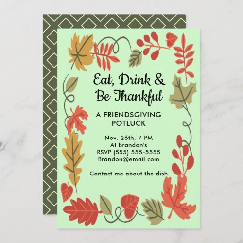 Friendsgiving Potluck Green Thanksgiving Invite