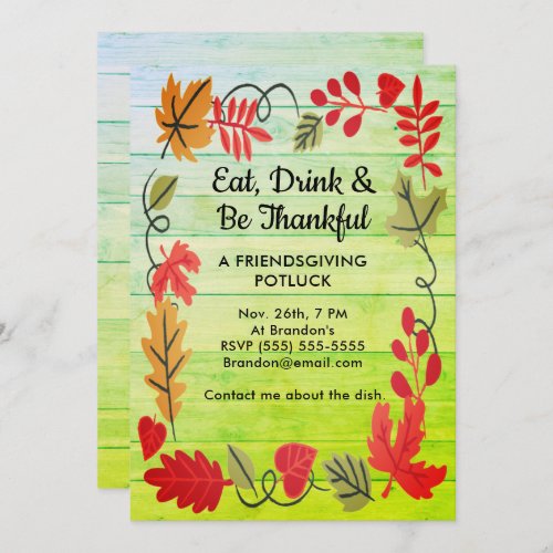 Friendsgiving Potluck Green Wood Design Invite