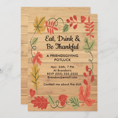 Friendsgiving Potluck Light Wood Color Invite