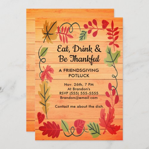 Friendsgiving Potluck Orange Wood Design Invite