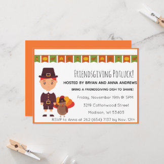 Friendsgiving Potluck Pilgrim Turkey Invitation