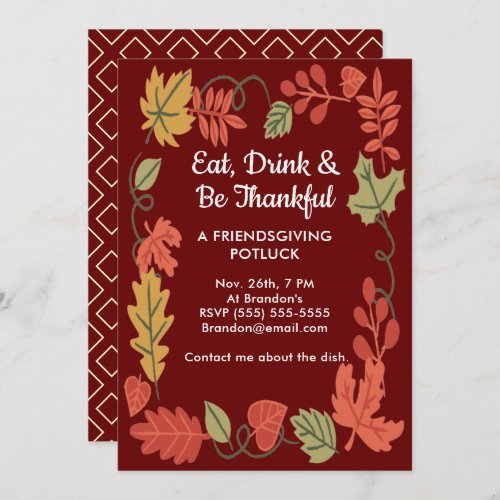 Friendsgiving Potluck Red Thanksgiving Invitation