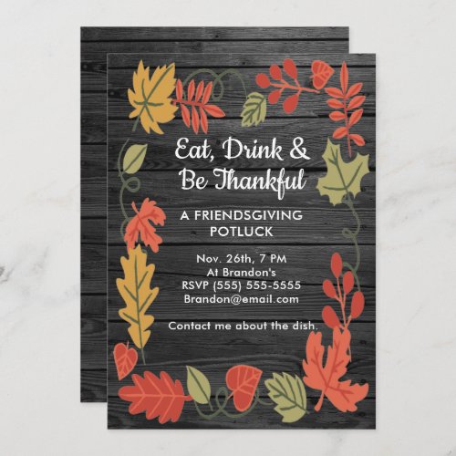 Friendsgiving Potluck Smoky Black Wood Invite