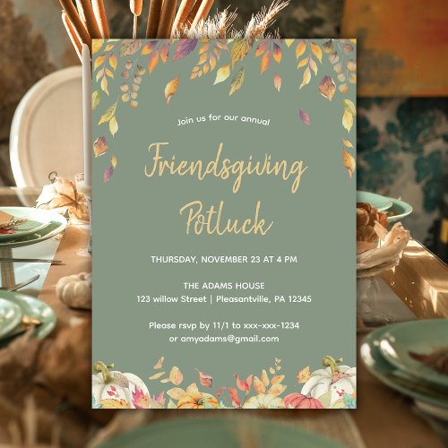 Friendsgiving Potluck Watercolor Floral Invitation