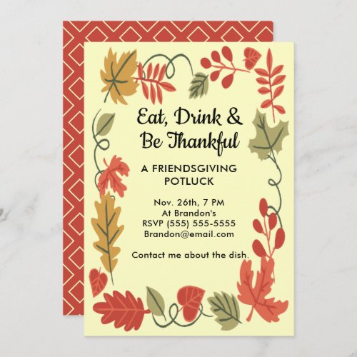 Friendsgiving Potluck Yellow Thanksgiving Invite