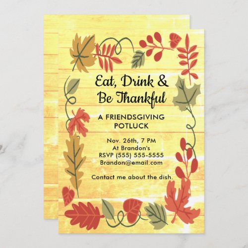 Friendsgiving Potluck Yellow Wood Design Invite