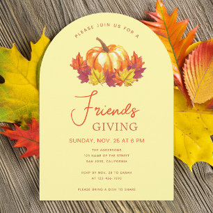 Friendsgiving Pumpkin Autumn Leaves Watercolor  Invitation
