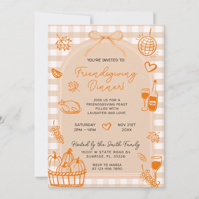 Friendsgiving Pumpkin Hand Drawn Dinner Party  Invitation (Front)