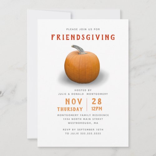 Friendsgiving Pumpkin Modern Orange Invitation