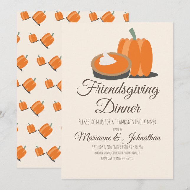 Friendsgiving Pumpkin Pie Muted Thanksgiving Invitation (Front/Back)