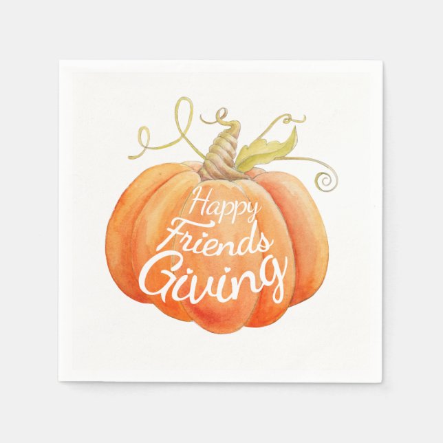 Friendsgiving pumpkin watercolor art napkins (Front)