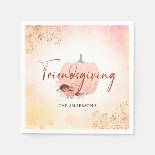 Friendsgiving Rose Gold Glitter Pumpkin Napkins