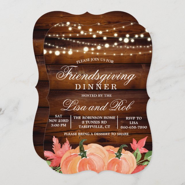 Friendsgiving Rustic Fall Pumpkin Invitation (Front/Back)