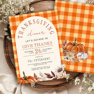 Friendsgiving rustic gingham Thanksgiving dinner Invitation